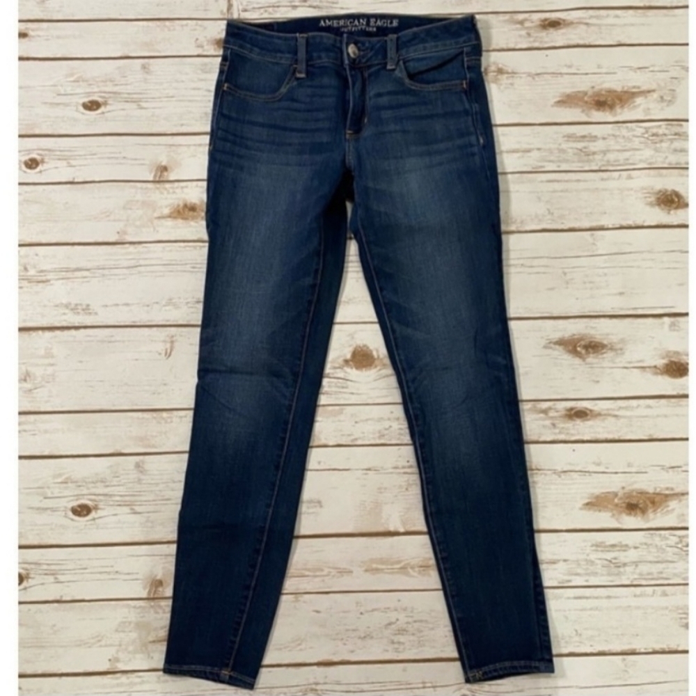 American Eagle AEO Dark Wash Super Stretch X4 Jegging Blue Skinny Women's 6 EUC